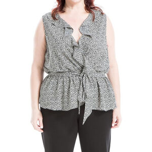 Max Studio Women's Plus Size 3X Black & White Ruffle Wrap Blouse NWT